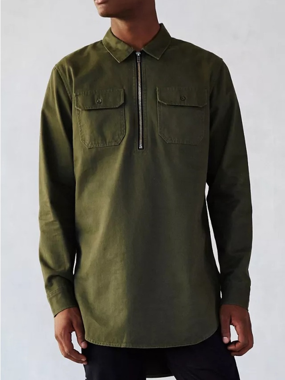 Charles and a Half Men's Size S Olive Green Half-Zip Utility Popover Shirt